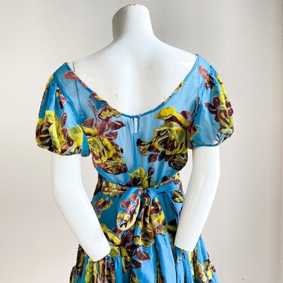 Vintage 00's USA Made Velvet Burnout Floral Ruffle skirt Mini Dress 6 - Picture 7 of 9